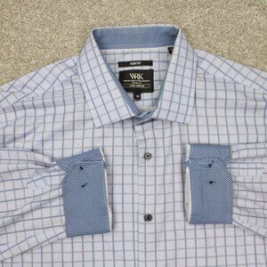 WRK‎ Flip Cuff Dress Shirt Mens 18 Blue Slim Fit 4-Way Stretch Polyester Stretch